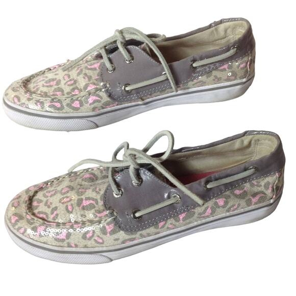 SPERRY Top Siders Leopard Sequin Gray Shoes 5.5 - Picture 1 of 6